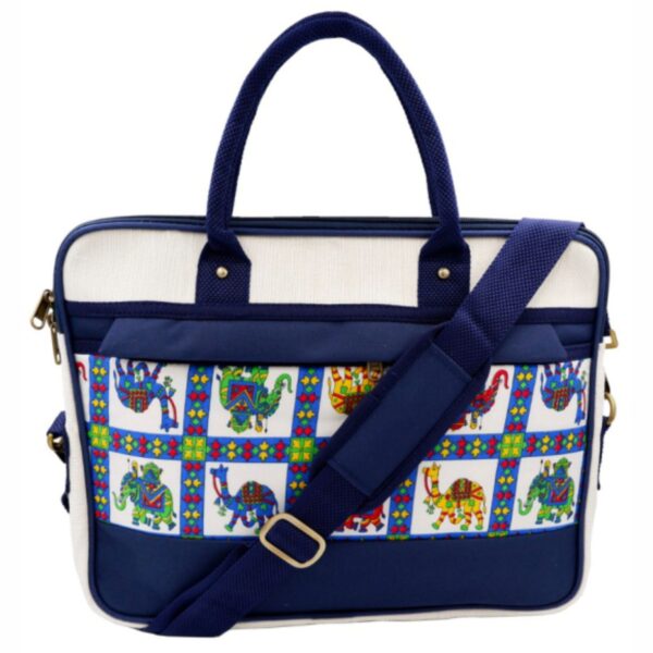 ethnic elephant print jute laptop bag