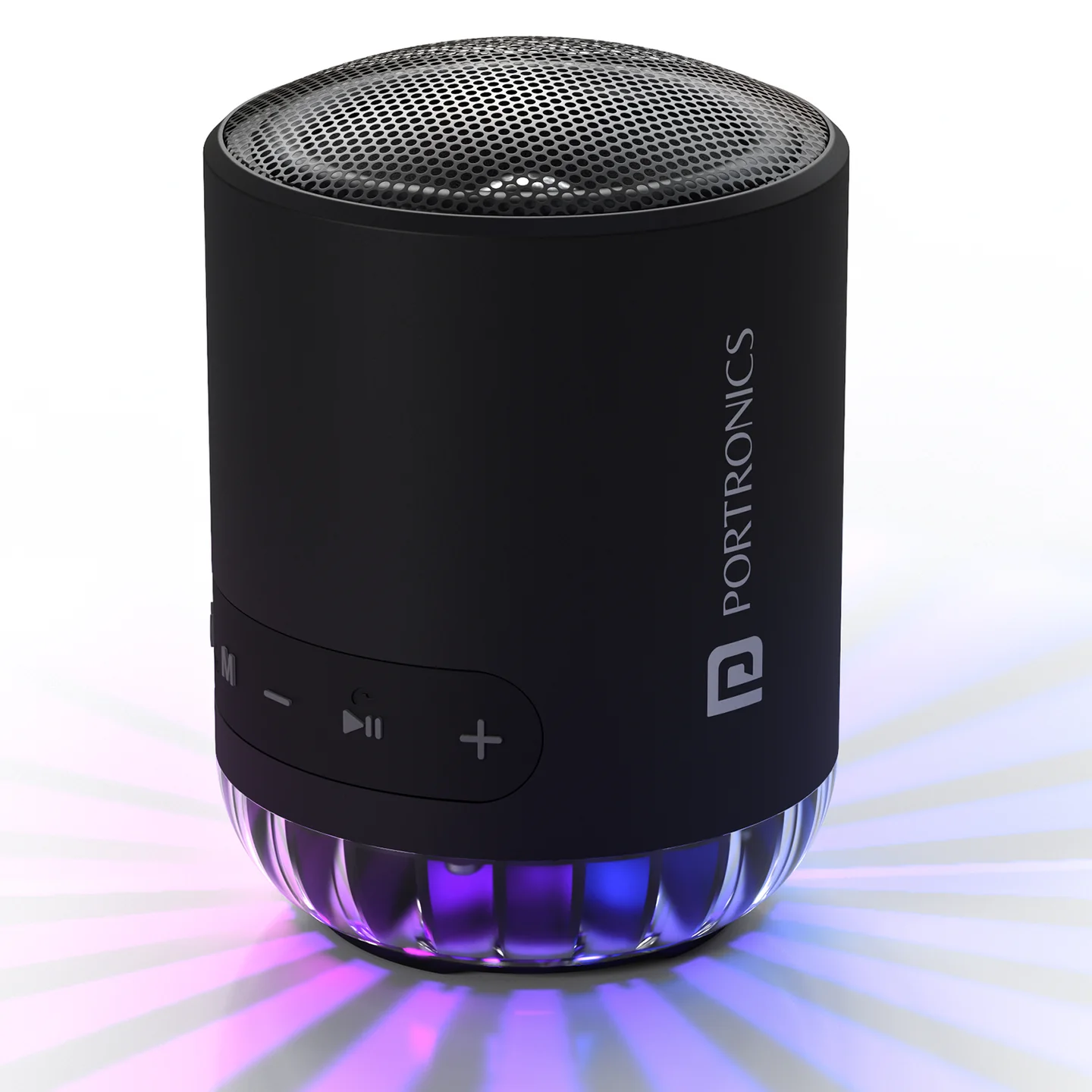 Compact cylindrical Bluetooth speaker with LED lighting
