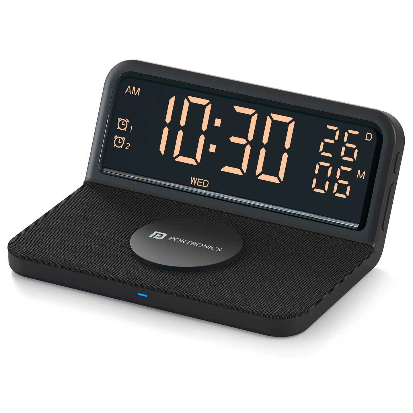 Multifunctional digital clock with wireless charging pad