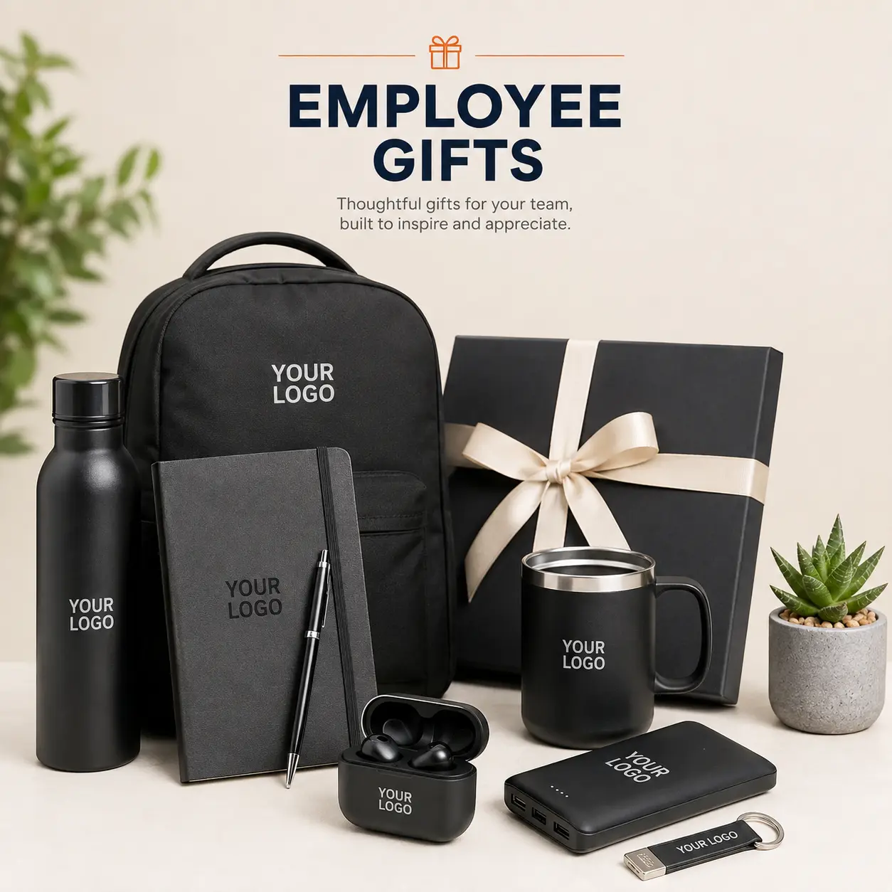 Sustainable corporate gift hamper with plantable notepad and bamboo flask