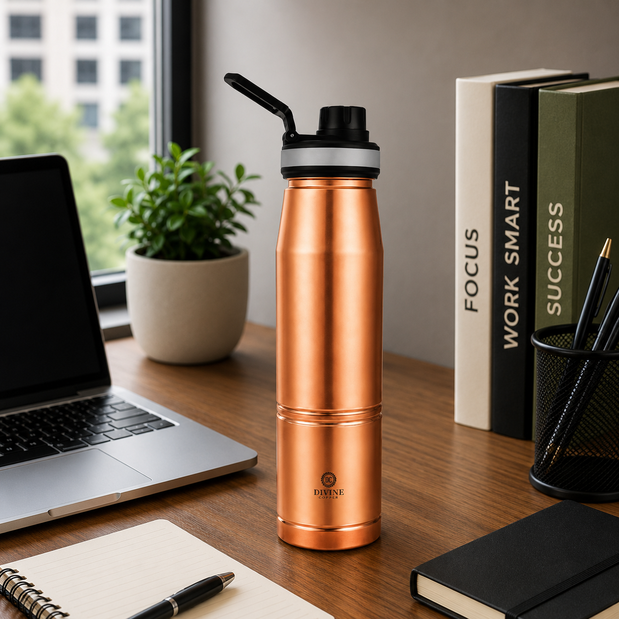 Custom pure copper water bottle with corporate logo engraving