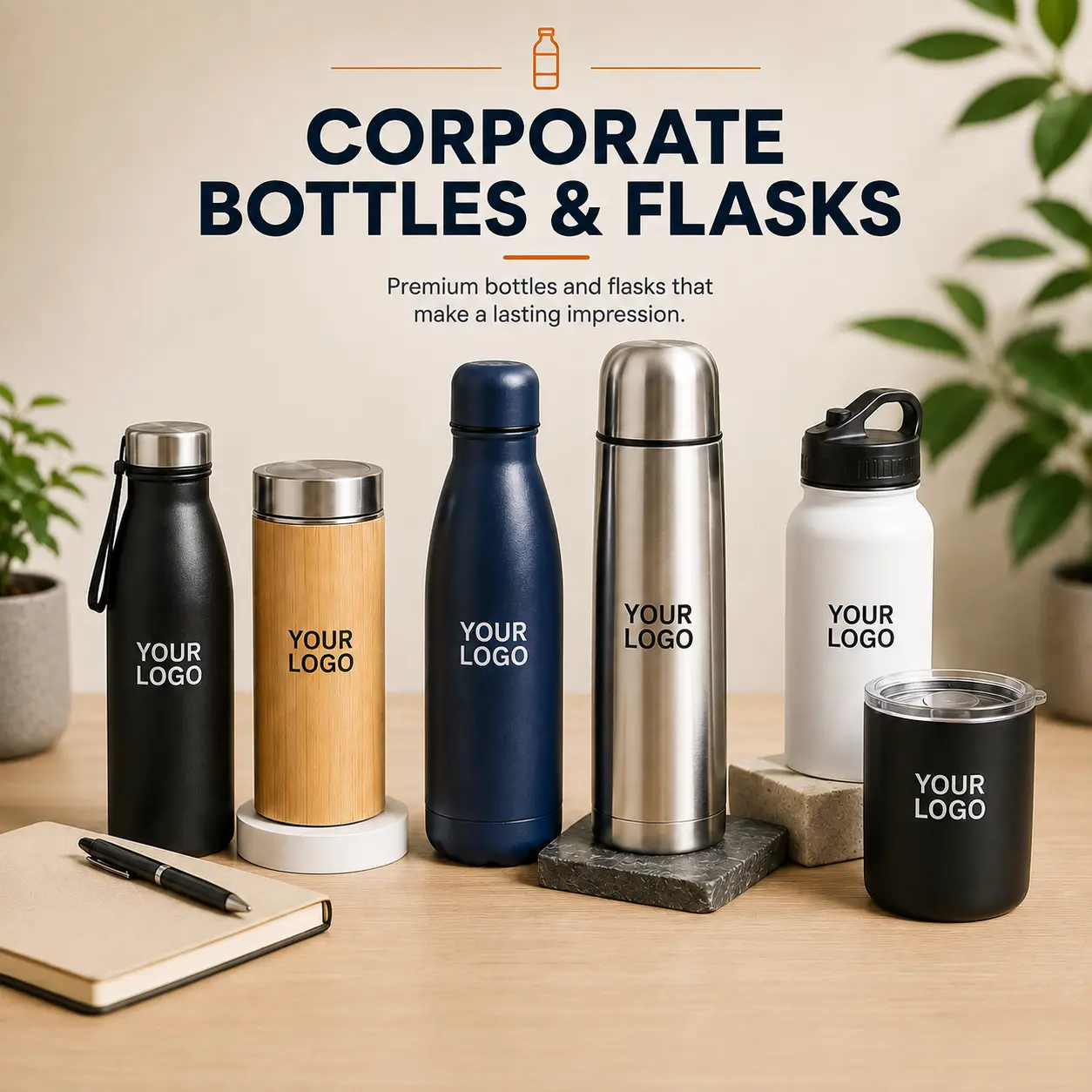 Custom corporate water bottles, flasks, and drinkware sets
