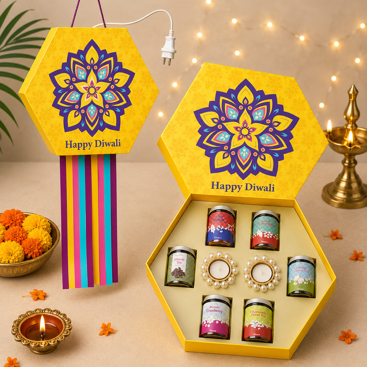 Traditional festive corporate gift hamper with jars and sweets